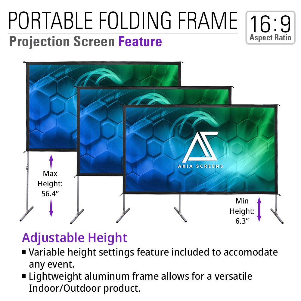 Akia 120 Inch Projector Screen with Stand and Carry Bag for Indoor & Outdoor Use – Portable Backyard Movie Display for 4K Ultra HD Viewing, Foldable Cinema Frame with Adjustable Support – AK-OS120H1.