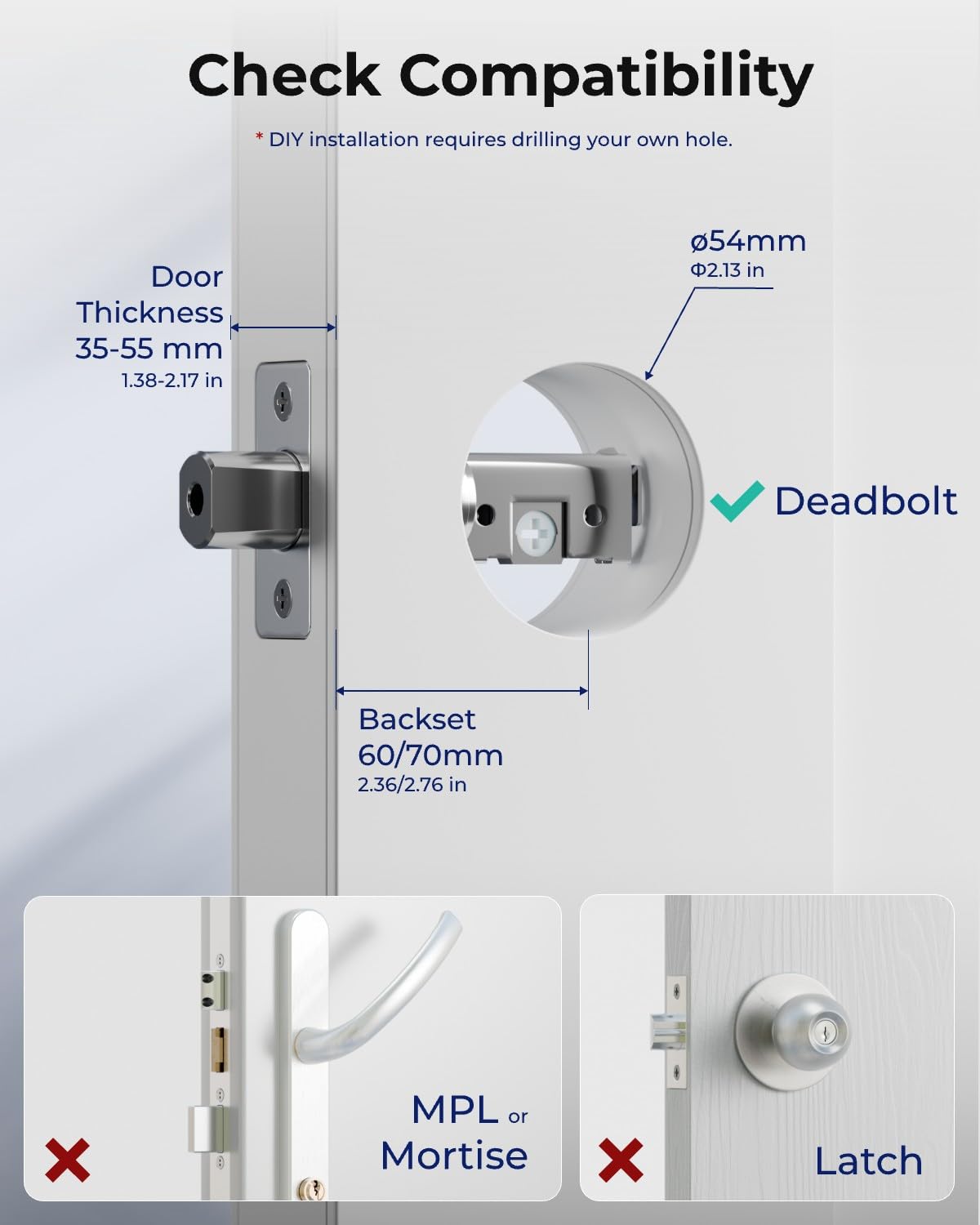 Smart Door Lock with Face & Palm Vein Recognition, Ultra-Wide Peephole Video Doorbell, Keep-Alive WiFi, Tuya App Control, Keyless Entry with Rechargeable Battery for Front Door
