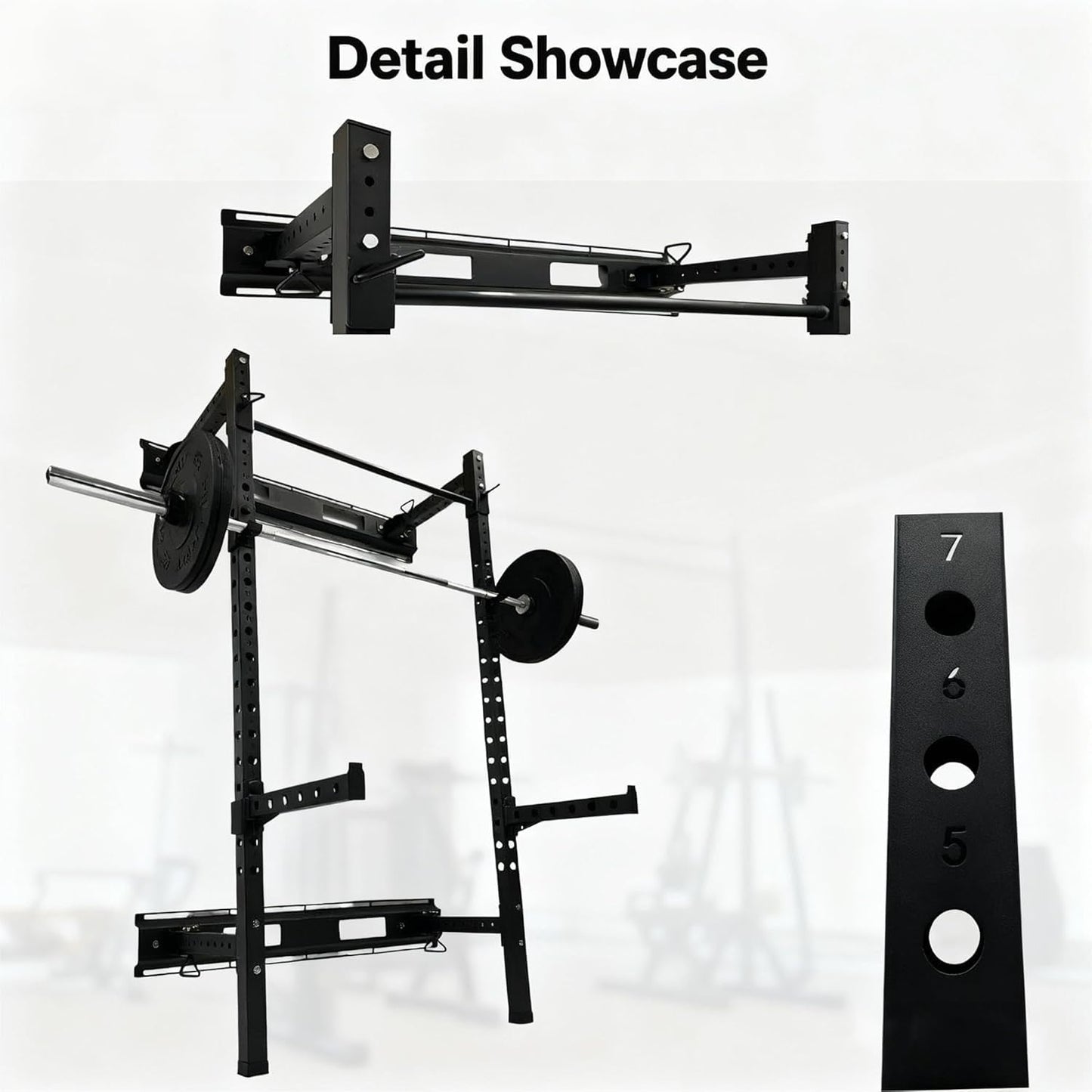 Fitvids Steel Folding Wall Mounted Power Rack Cage with Attachment Accessories - J Hooks and Height Adjustable Pull Up Bar
