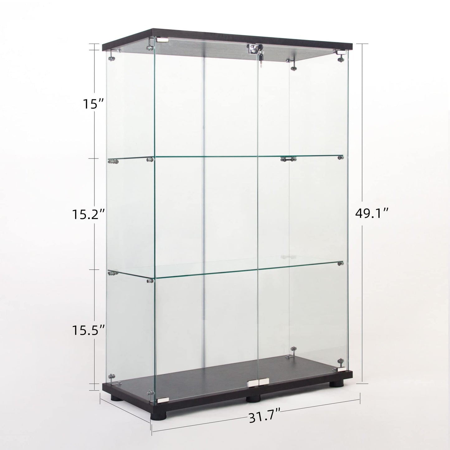 Jintop 50" Two Door Glass Display Cabinet with 3 Shelves,Floor Standing Showcase Curio Cabinets w/Locks,Bookshelf for Living Room,Bedroom,Showroom,Office,Black