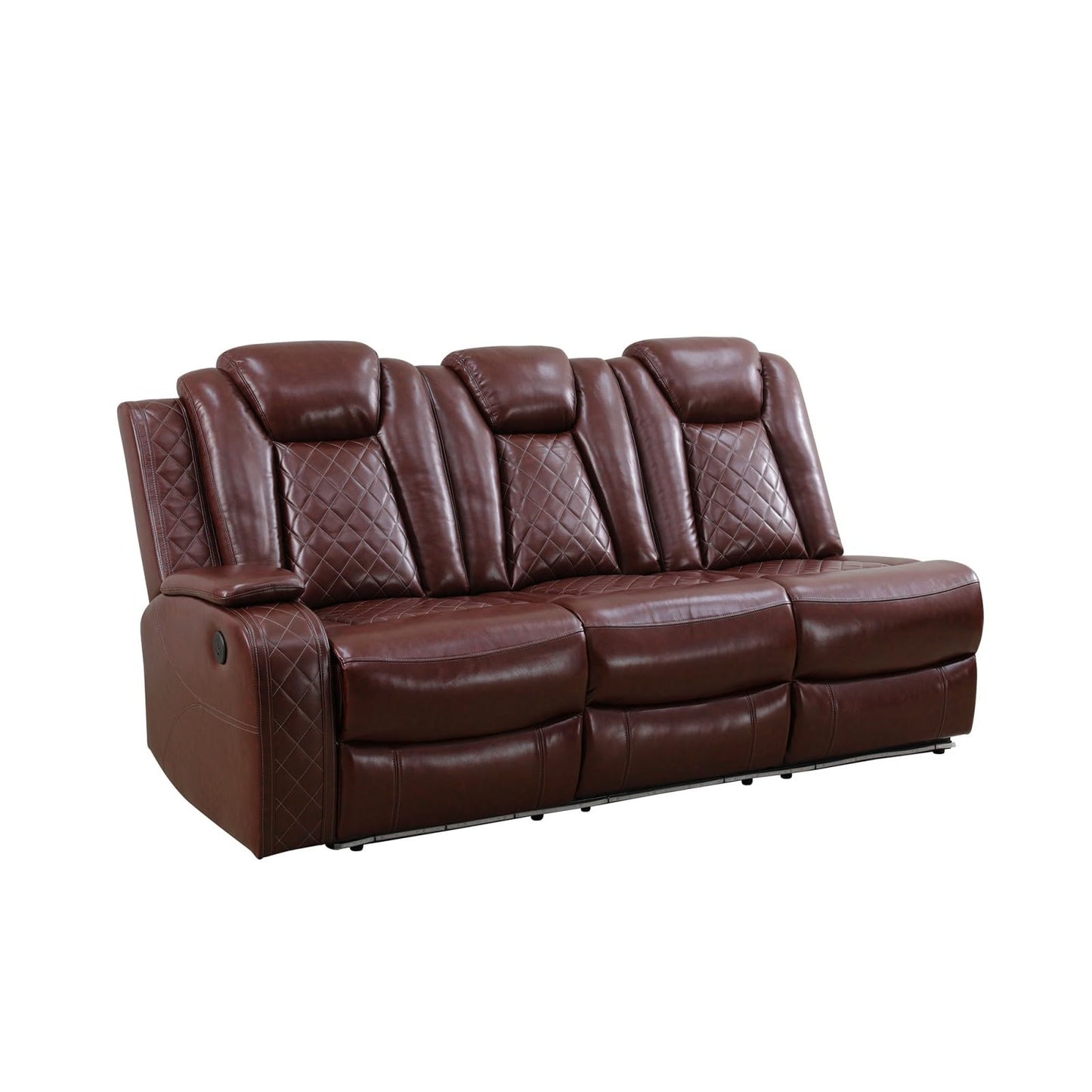 Reclining Sectional, Power Sectional Couch, Leather Sofa Set for Living Room, Comfy Home Theater Seating with USB 2.0 Charging Ports, LED Light Strips, Fold-Down Table & Cupholders (Red, 3-Piece)