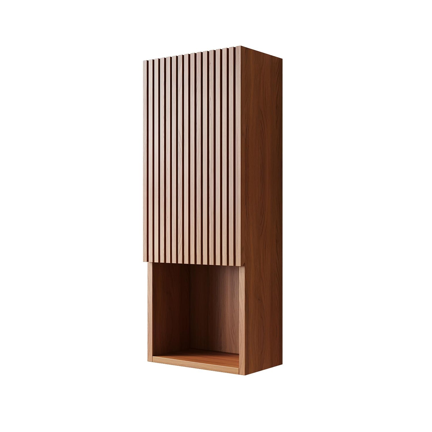 KEIKI Bathroom Wall Cabinet, Premium Wood Medicine Cabinet with Soft-Close Doors and Open Shelf, Narrow Storage Cabinet for Bathroom Kitchen Laundry Room, Brown Oak