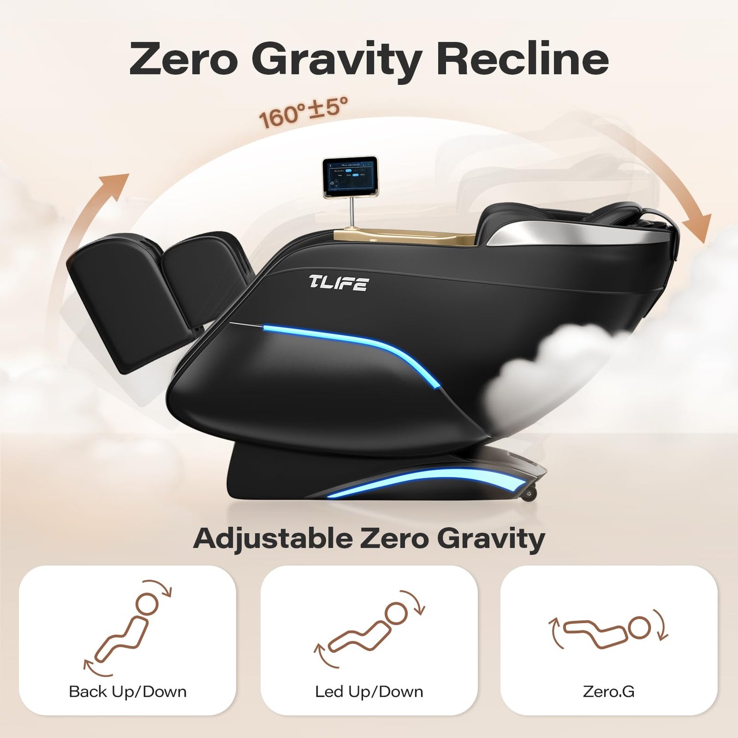 TLIFE Massage Chair Full Body, 160°Zero Gravity Recliner with Body Scan, 50" SL-Track Shiatsu Massage Chair, Fixed Point Massage, Foot Rollers, 12 Auto Modes, Deep Yoga Stretch, Heating, Black