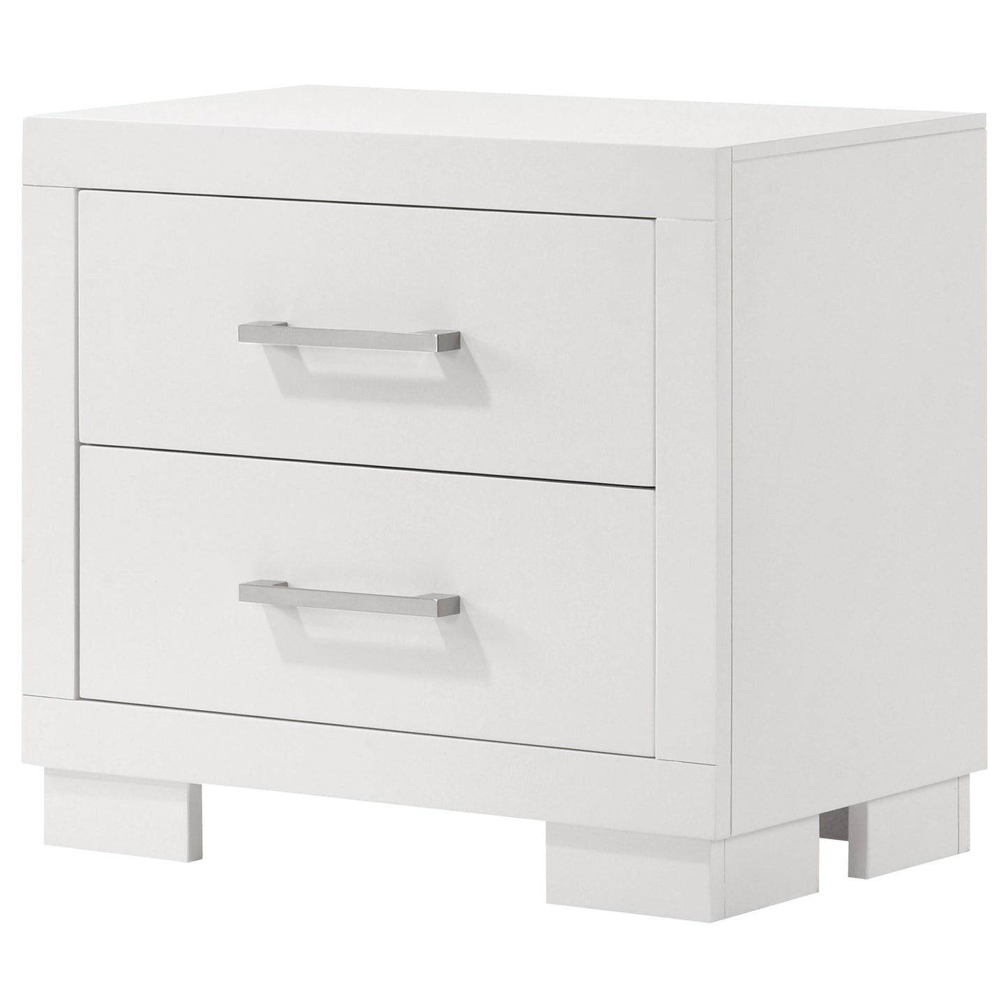 Coaster Home Furnishings - Jessica - Wood - 2-Drawer Nightstand with Silver Bar Handles, Flat Drawer Fronts, Boxy Frame and Hidden Storage - Bedroom - Snow White - 202992