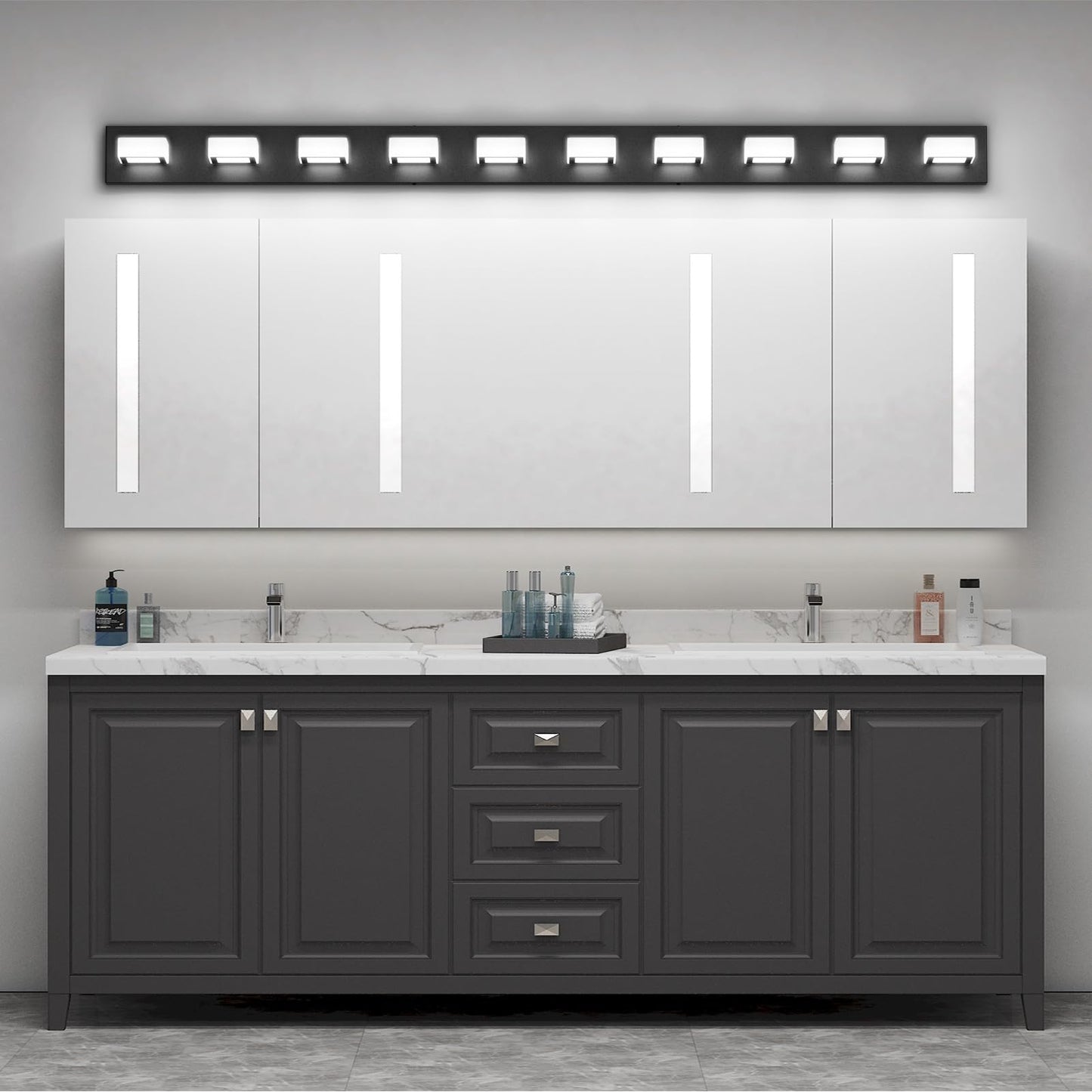 Ralbay 66inch Matte Black Bathroom Vanity Lights Metal Acrylic LED Modern Black Bathroom Wall Lighting Fixtures