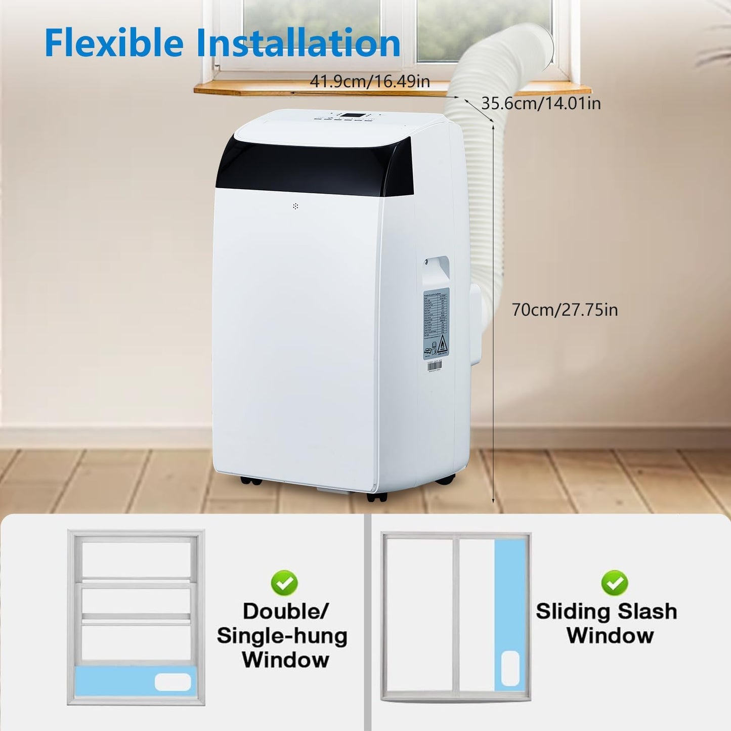 14,000 BTU Portable Air Conditioner Cools up to 750 Sq.Ft, 3-in-1 Quiet Portable AC Unit with Remote Control & Installation Kits for Large Room, 3 Speed, Auto Swing, 24H Timer