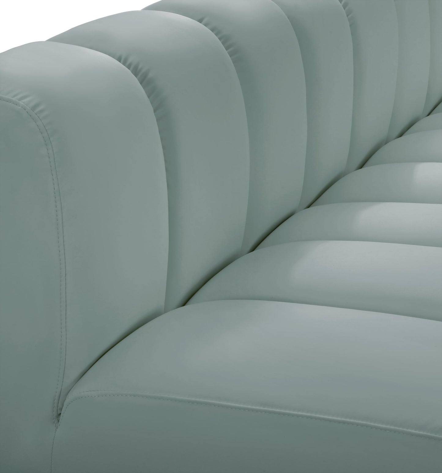 Meridian Furniture 101Mint-S2A Arc Collection Modern | Contemporary Modular Sofa with Soft Mint Green Vegan Leather, Deep Channel Tufting, Modular, 60" W x 31" D x 30" H, Mint