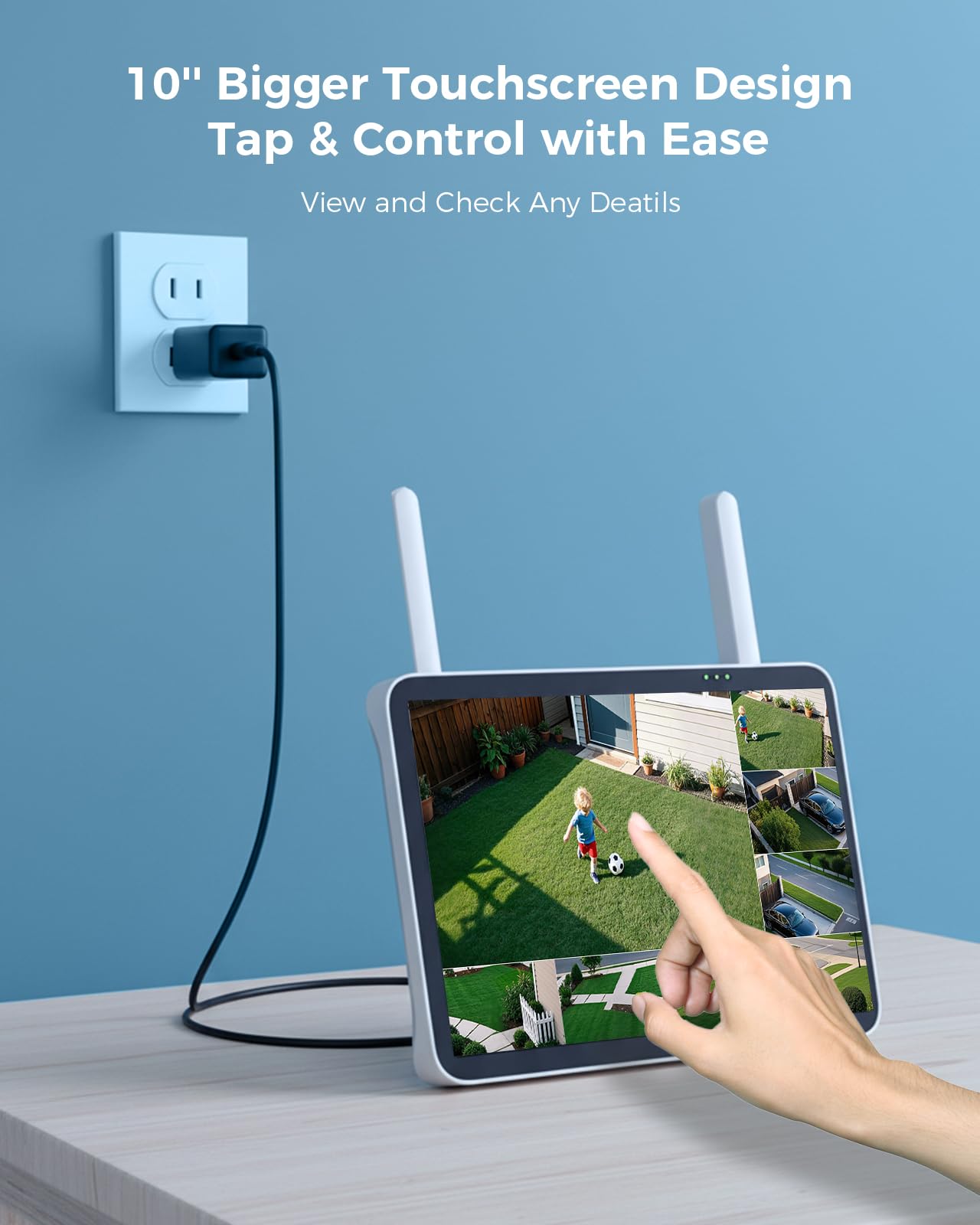 Hiseeu Solar Security Cameras Wireless Outdoor, Auto Tracking Dual-Lens Wireless Cameras for Home Security with 10" Touchscreen, 2.4 & 5GHz WiFi Pro 4 Cam-Kit, 2 Way Audio, 500GB HDD, 0 Monthly Fee