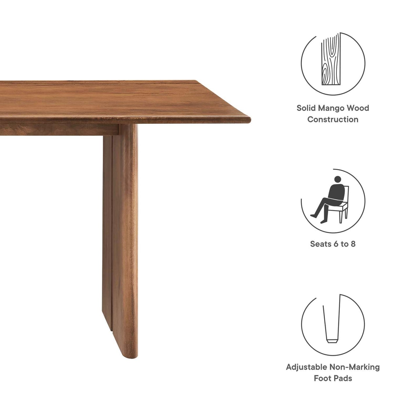 Modway Amistad 72" Solid Wood Modern Farmhouse Rectangular Dining Table in Walnut