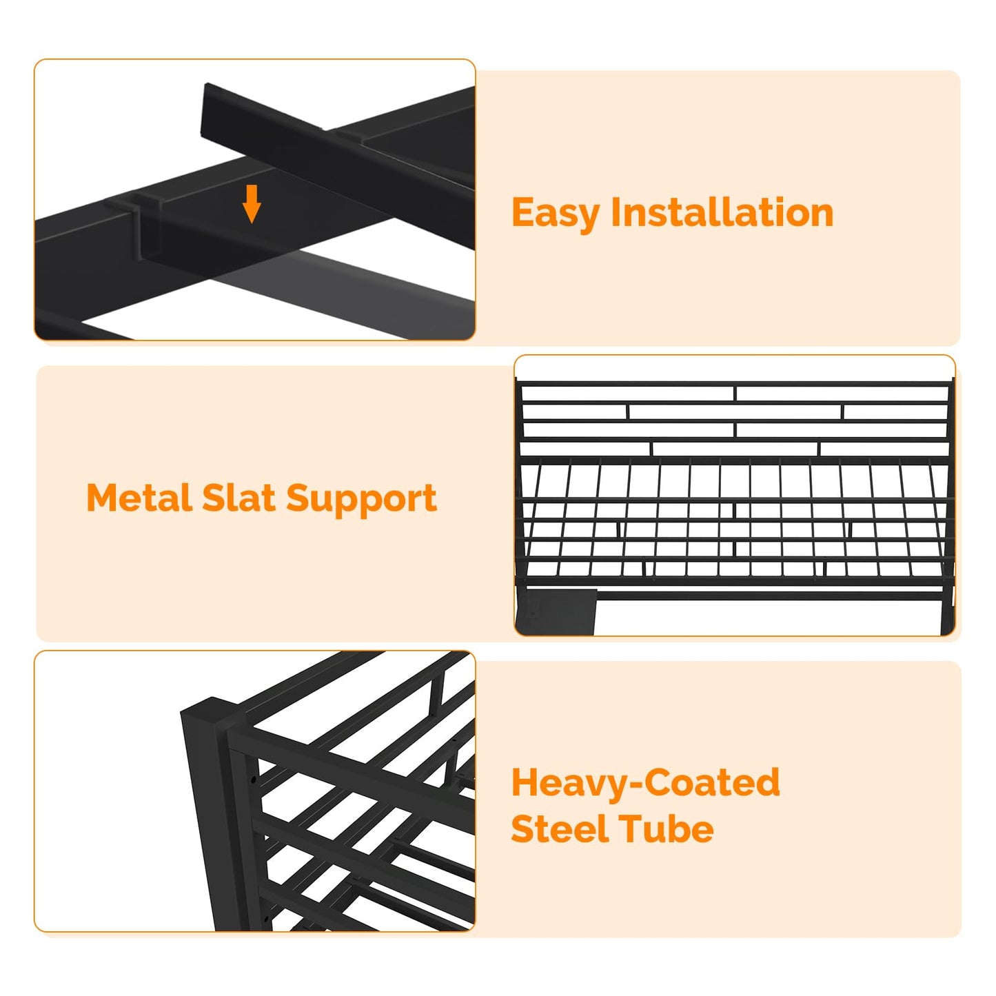 VINGLI Twin Loft Bed with Desk,15‘’ Extra High Safety Guardrail with 2 Charging Station,Heavy Duty Metal Loft Bed Frame with Staircase,LED Light, Kids/Teens/Adults,Black