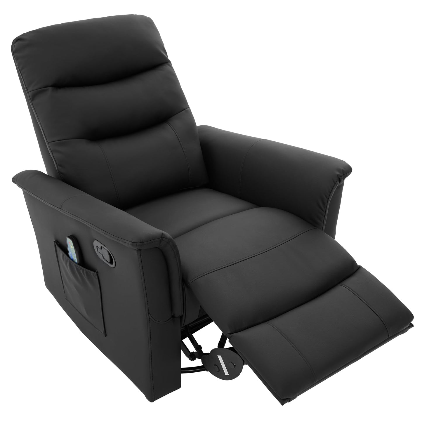 Merax Manual Recliner Chair Rocking & 270° Swivel Recliner with 8-Point Massage Function and Adjustable Backrest, Brown PU Leather Recliner for Living Room, Nursery, Bedroom, Black