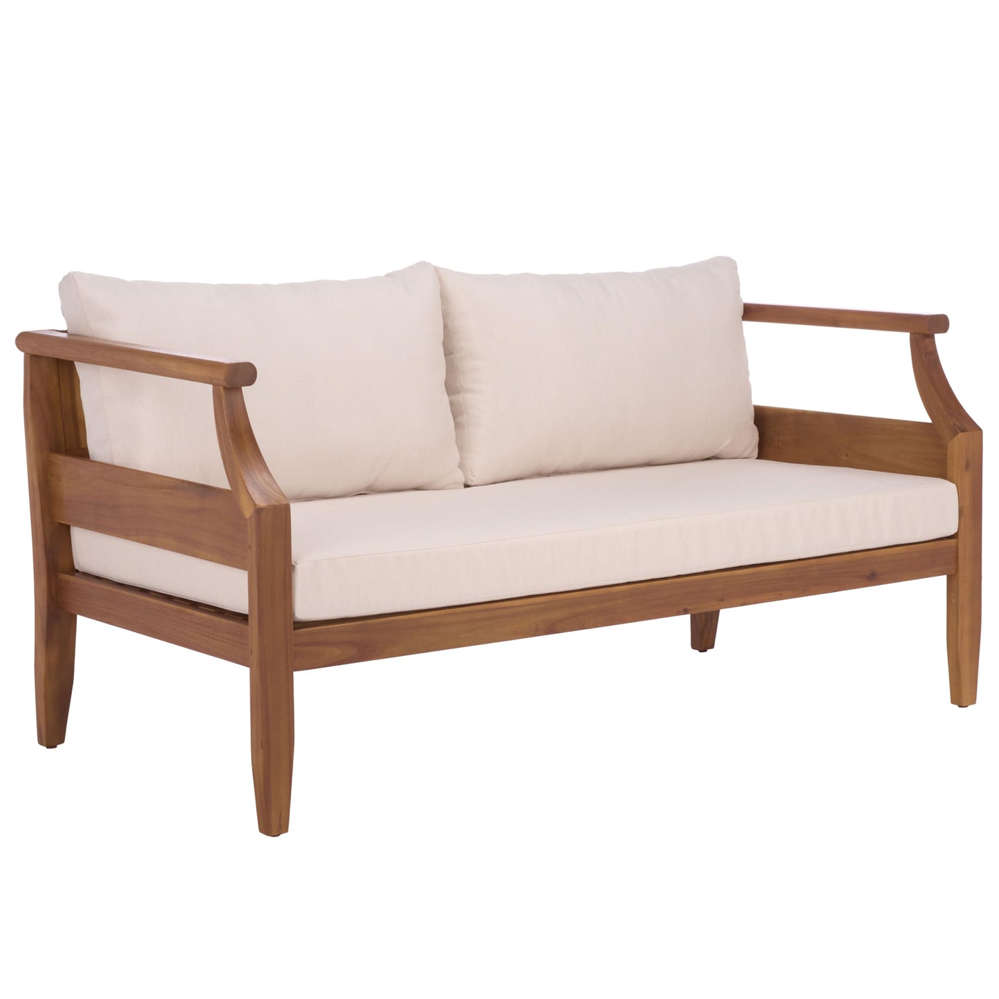 SAFAVIEH Outdoor Patio Furniture Collection - Alta Teak & Cream Solid Wood Bench with Cushions and Slatted Coffee Table, 2-Piece Set (PAT6812A)