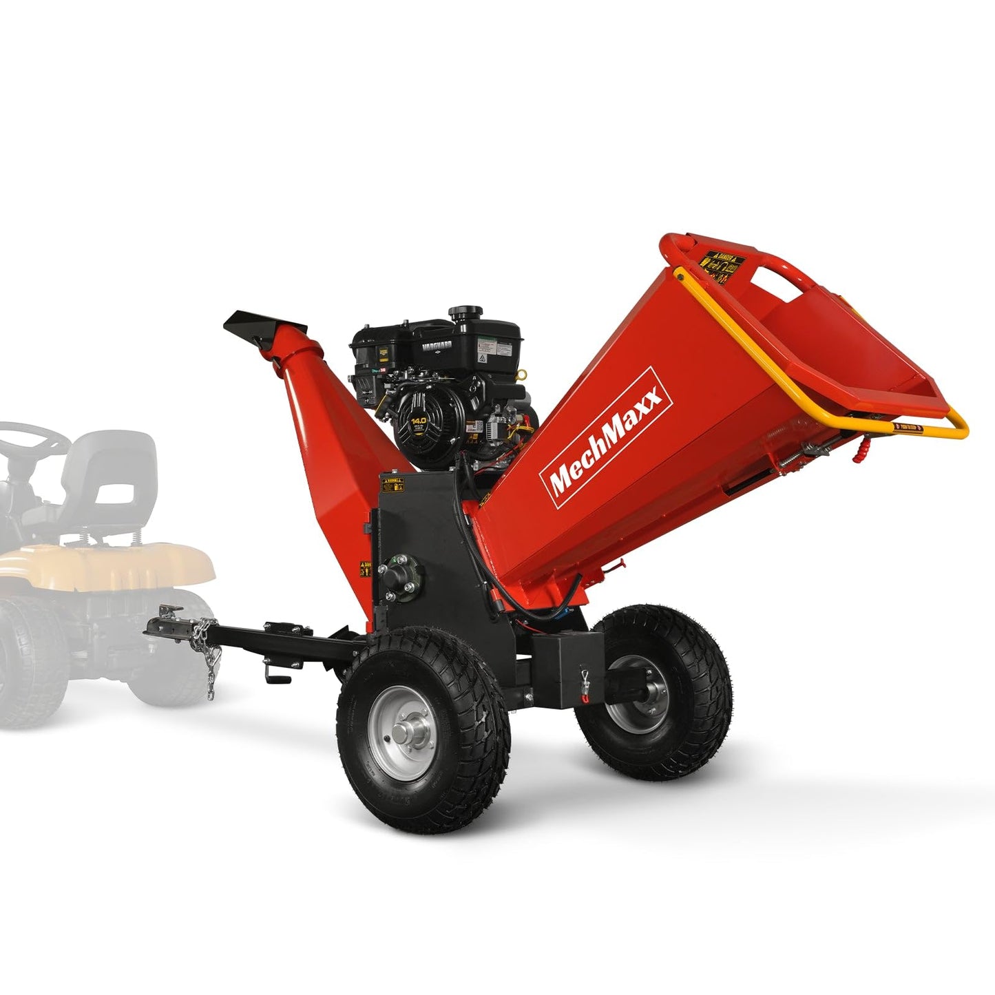 MechMaxx 6 inch B&S 408cc 14hp Gas Powered Wood Chipper Shredder Mulcher with Towbar, 6" Max Chipping Diameter Capacity,with Emergency Stop Button&Stop Bar,Model P4206 Red