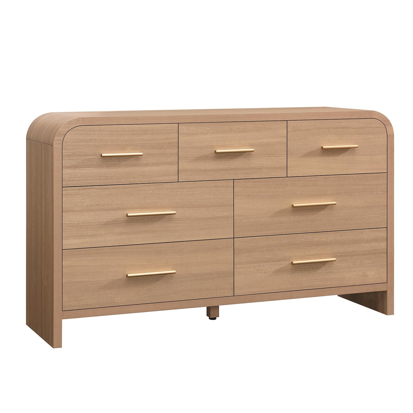 EliteSet Curved 7 Drawer Dresser for Bedroom, 53.82'' Wide Chest of Drawers, Modern Storage Cabinet for Hallway & Living Room TV Stand, FSC Certified 1.18" Thick Board, 100 lbs Top Weight, Oak