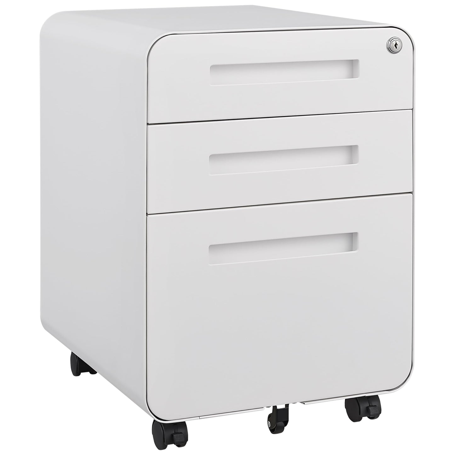 BouPower 3 Drawer File Cabinet for Home Office, Under Desk Mobile Filing Cabinet with Lock for A4/Letter/Legal Size, 5 Wheel Anti-tilt Rolling File Cabinets, Fully Assembled (Except Casters)