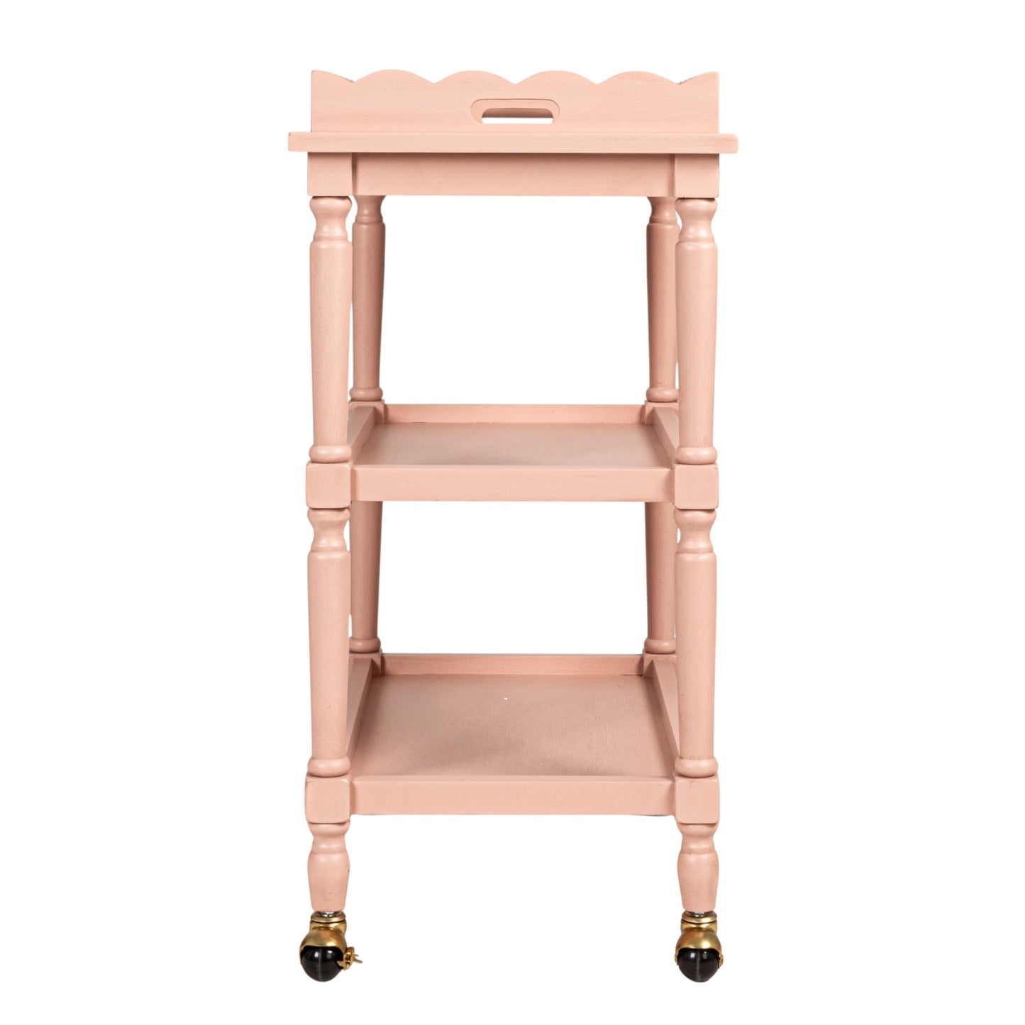 Creative Co-Op 3-Tier Bar Cart on Casters with Removable Scalloped Tray, Pink