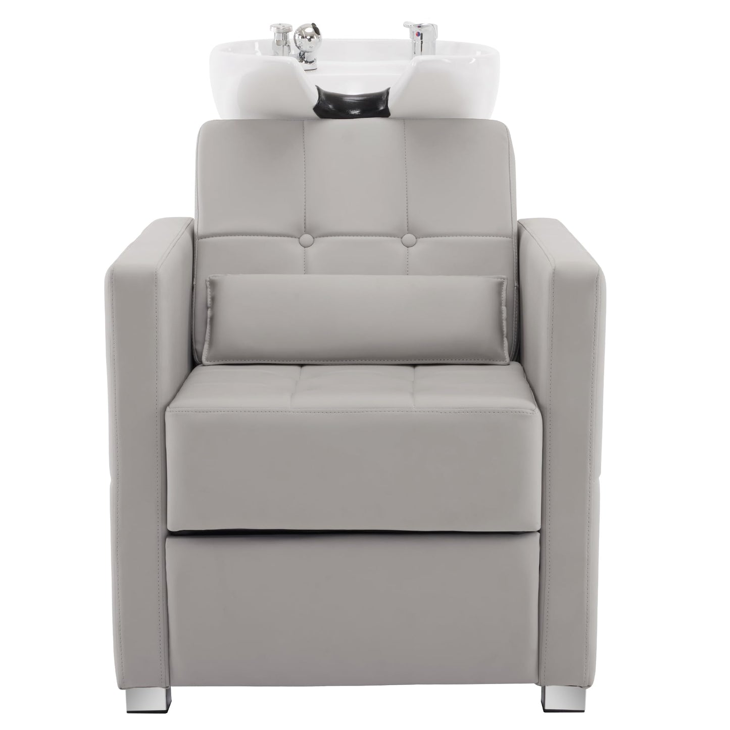 BarberPub Backwash Shampoo Station Chair, Adjustable Porcelain Ceramic Hair Wash Basin, Vacuum Breaker, Professional Shampoo Chair for Salon and Spa 9309 (Gray)