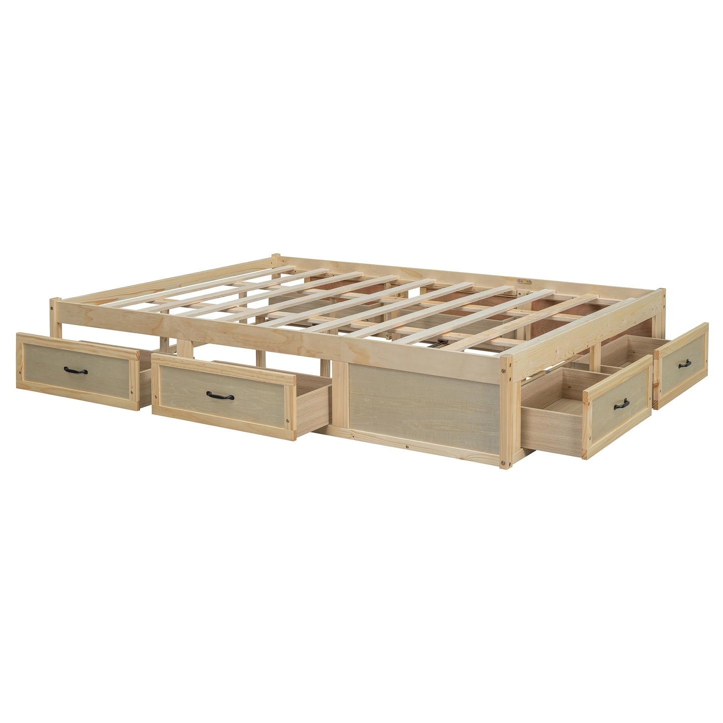 Ball & Cast Queen Size Bed Frame,Wooden Platform Bed with 6 Storage Drawers and Solid Wood Slats Support,No Box Spring Needed,Easy Assembly,Antique Natural