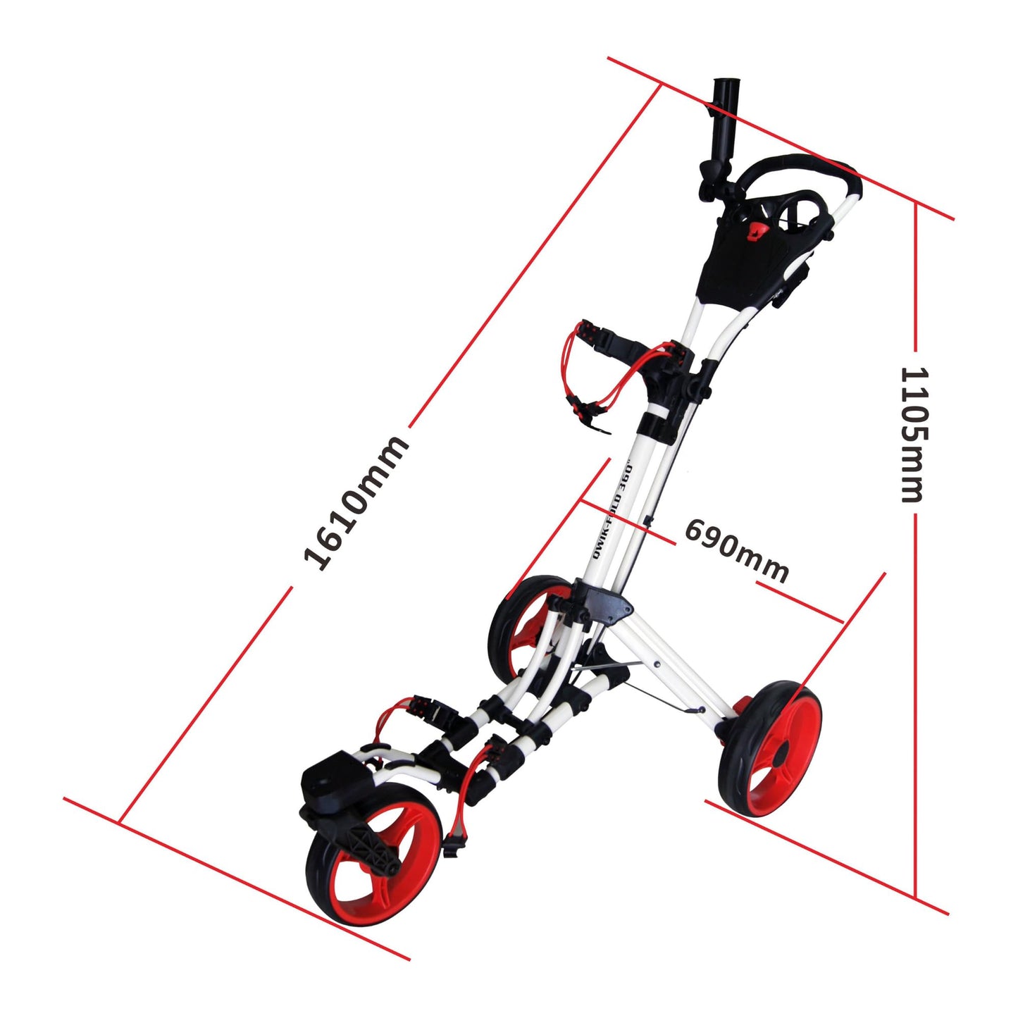 Qwik-Fold 360 Swivel 3 Wheel Push Pull Golf CART - 360* Rotating Front Wheel - ONE Second to Open & Close! (White/Red)