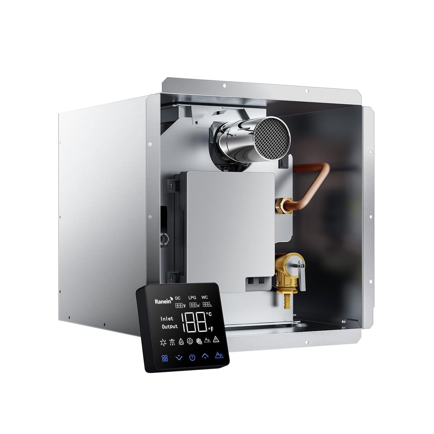 Gen II Ranein RV Tankless Water Heater 65,000 BTU, On-Demand Propane Hot Water, Thermostatic Mixing Chamber, 12V Powered, High Altitude Ready, CSA Approved, Ideal for Simultaneous Use and Family Use