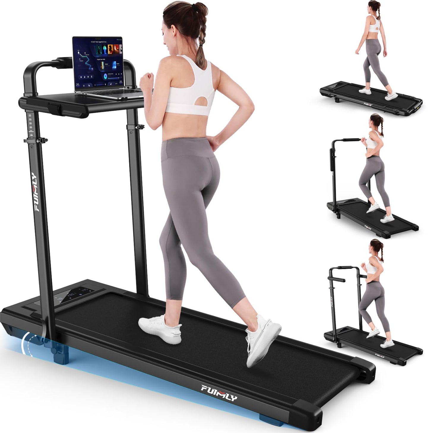 Walking Pad Treadmill with Removable Desk Workstation, 15% Incline Treadmill with Handle Bar, Foldable Treadmills Under Desk, Adjustable Height, 400 lbs+ Capacity, Walking or Running for Home Office
