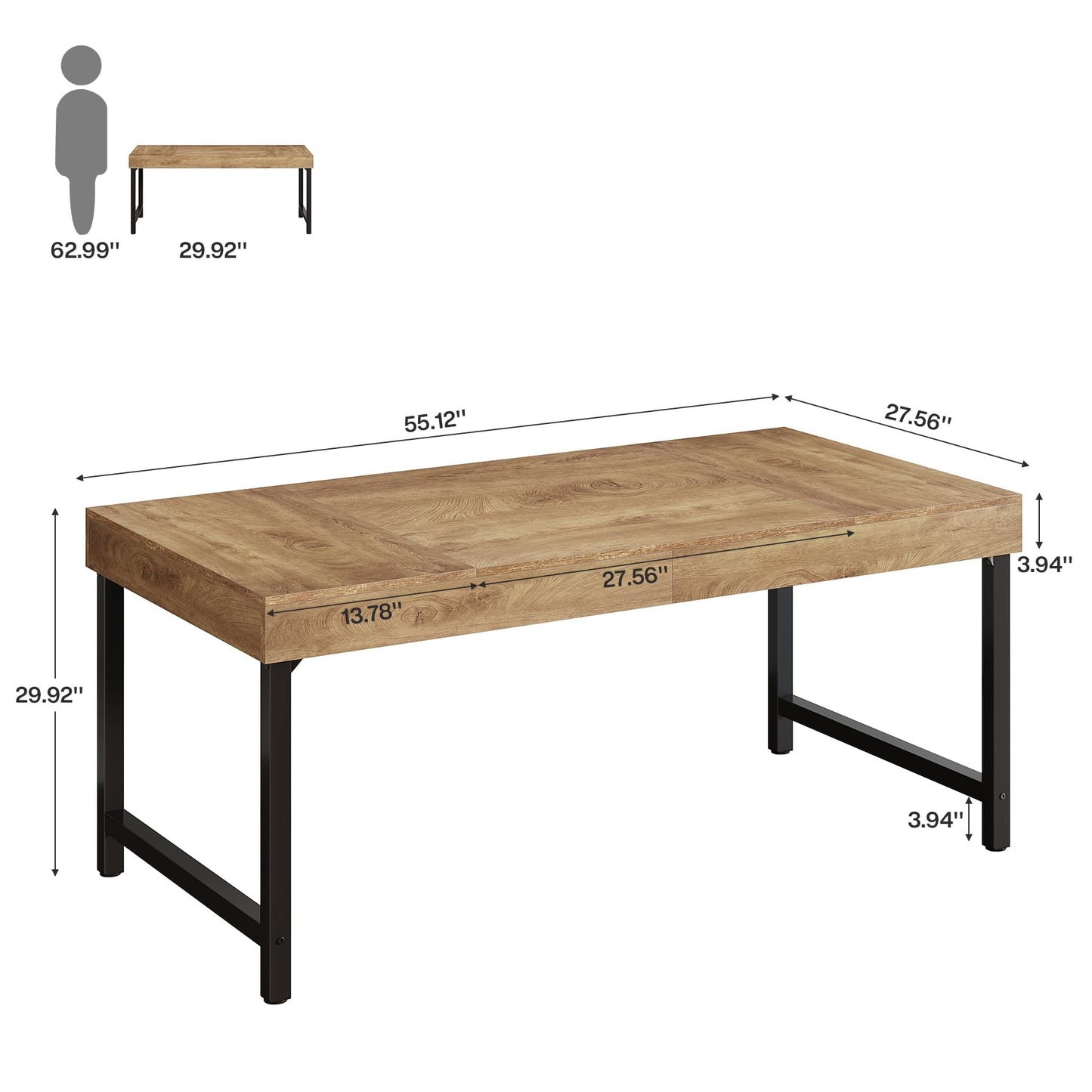 Tribesigns 55" Industrial Executive Desk for Home Office, Rustic Simple Computer Laptop Desk with Strong Metal Legs, Study Writing Table Business Workstation, Small Conference Table