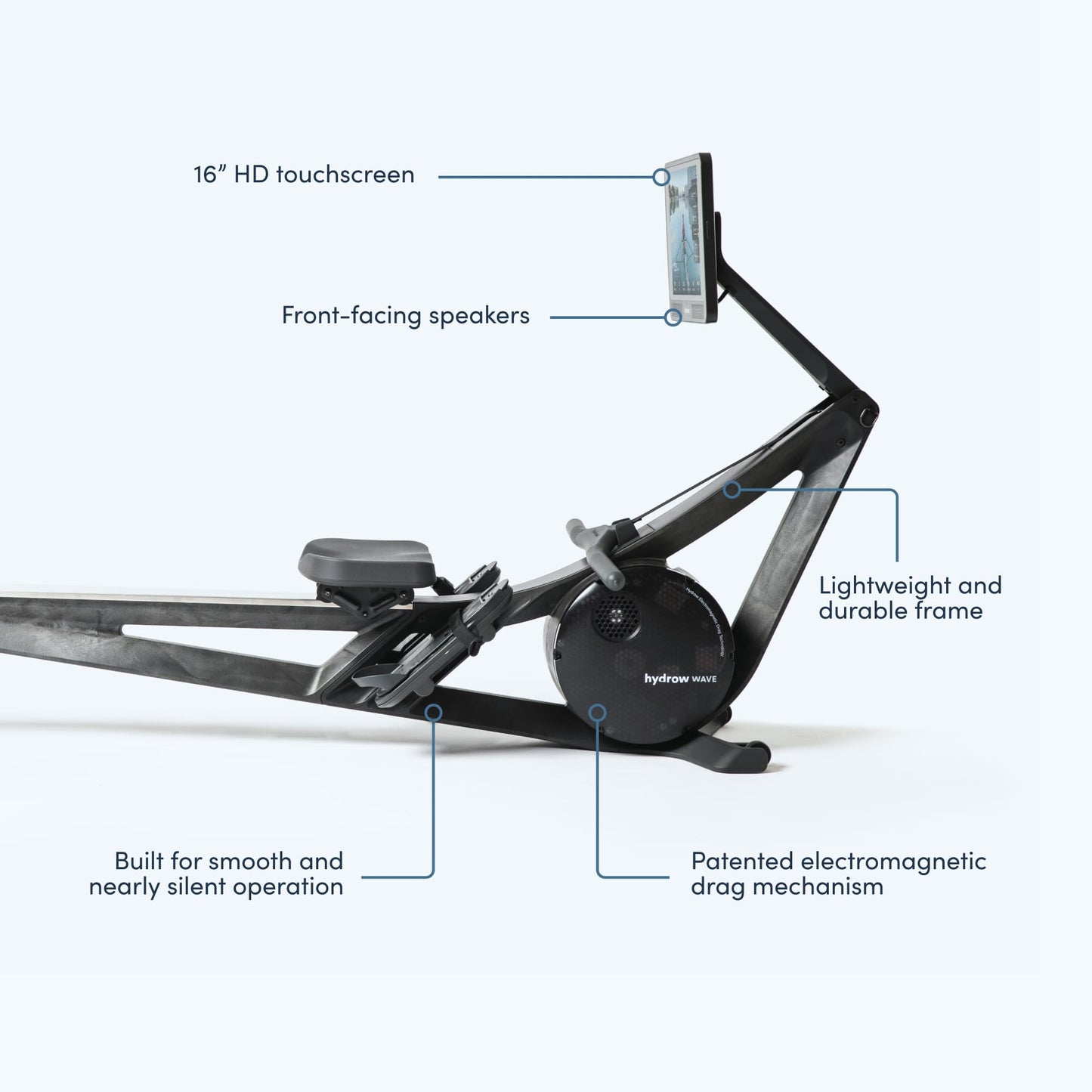 Hydrow Wave Rowing Machine for Home with Immersive 16'' HD Touchscreen - Live Row Machine Home Workout, Magnetic Drag Technology, 375 lb Weight Capacity Magnetic Rower - 30-Day Trial & 1-Year Warranty