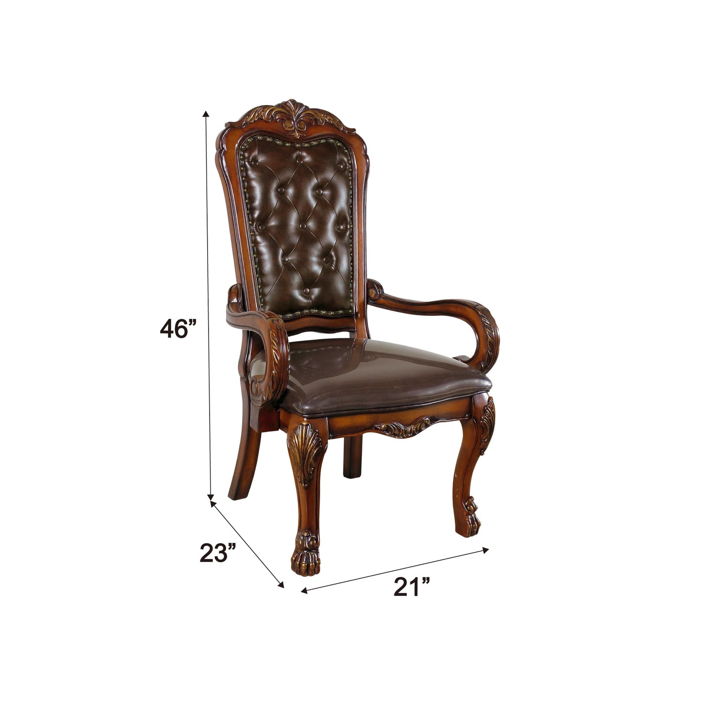 Acme Dresden Faux Leather Office Chair with High Back in Brown and Cherry Oak