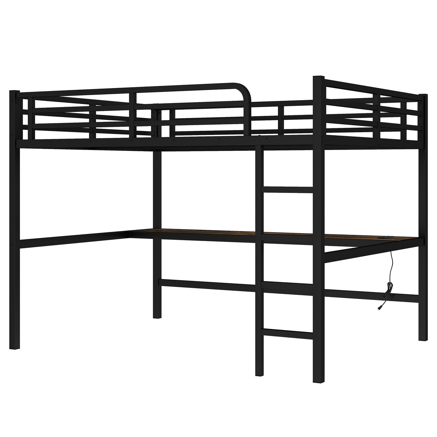 Bellemave Queen Loft Bed with Desk, Metal Queen Size Loft Bed Frame with Built-in Ladder, LED Loft Beds with Charging Station & Safety Guardrails for Kids,Teens, Adults, Black