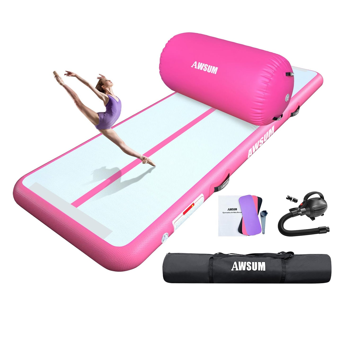 AWSUM 10ft Tumbling Mats with Roller Inflatable Gymnastics Mat Tumble Track with Electric Pump for Home Use/Gym