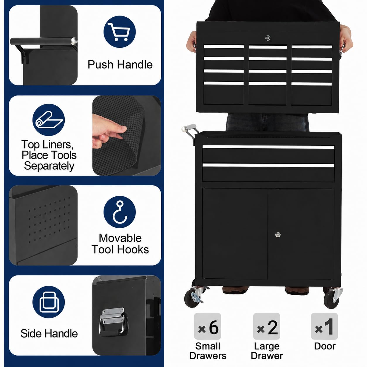 Rolling Tool Chest, 8-Drawer Tool Box Organizer, Lockable Steel Tool Cart