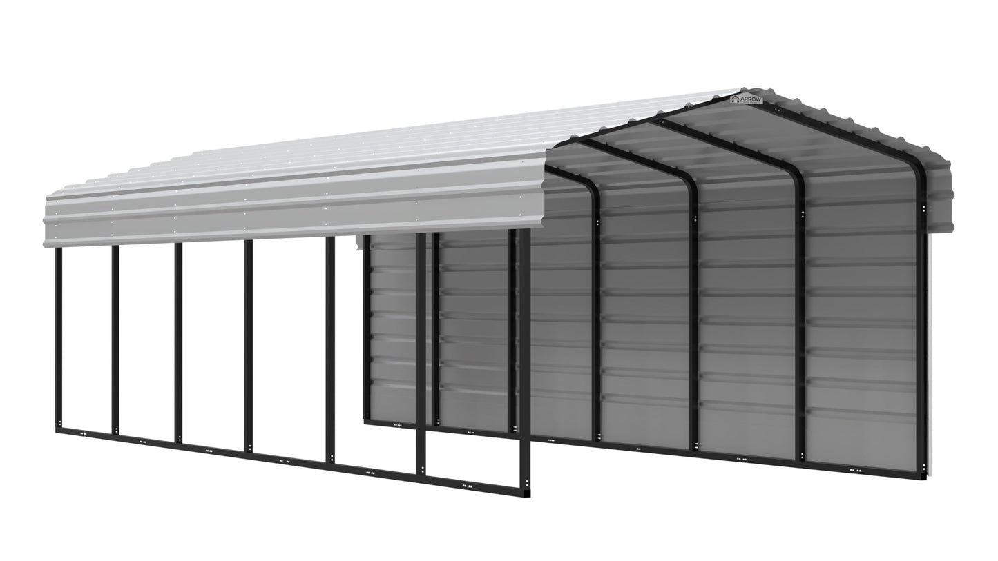 Arrow Carports Galvanized Steel Carport, with 1-Sided Enclosure, Compact Car Metal Carport Kit, 10' x 29' x 7', Eggshell