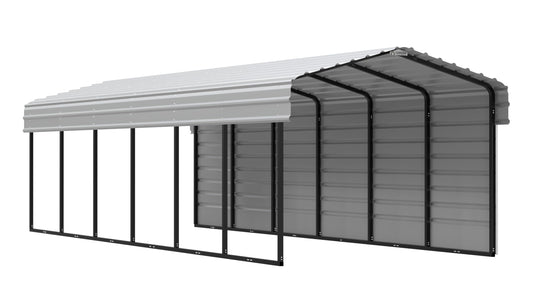 Arrow Carports Galvanized Steel Carport, with 1-Sided Enclosure, Compact Car Metal Carport Kit, 10' x 29' x 7', Eggshell