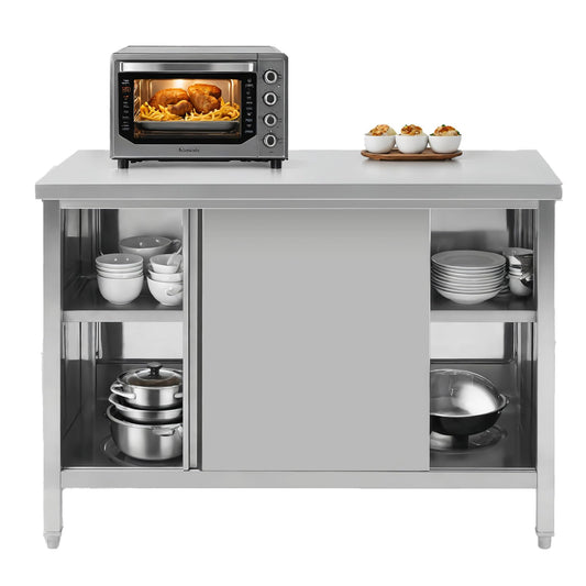 Hally Stainless Steel Cabinet, 24" x 48" NSF Commercial Heavy Duty Prep Workbench with Two Sliding Doors, Large Storage Cabinet, Metal Table for Kitchen, Restaurant, Garage