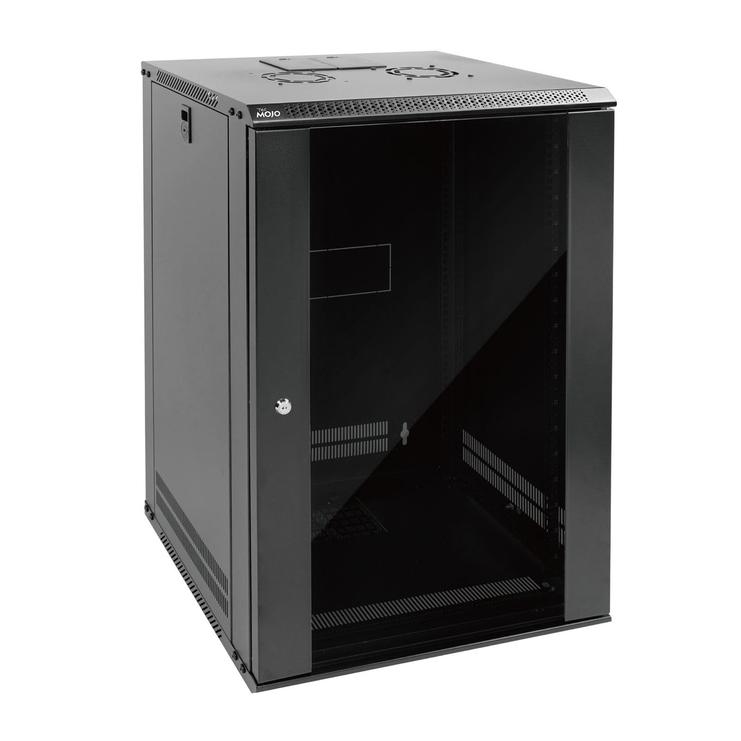Tecmojo 18U Wall Mount Rack Network Cabinet for 19" IT Equipment,with Lockable Glass Door and Side Panels,Cooling Fan,Black,17.7inch Depth for AV/Computer/Electronics Equipment Data Rack