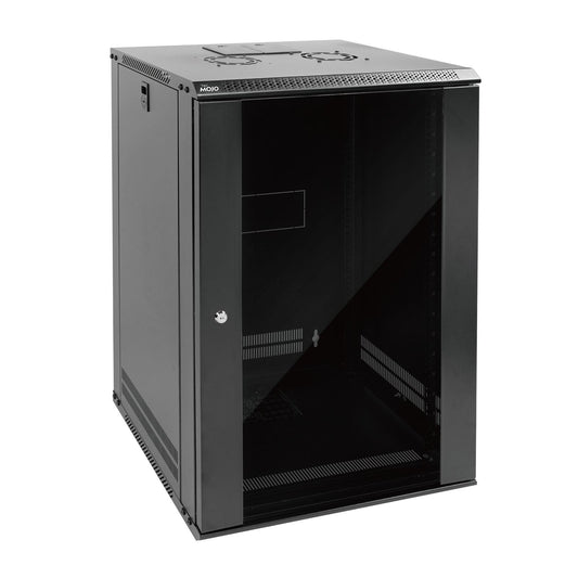 Tecmojo 18U Wall Mount Rack Network Cabinet for 19" IT Equipment,with Lockable Glass Door and Side Panels,Cooling Fan,Black,17.7inch Depth for AV/Computer/Electronics Equipment Data Rack