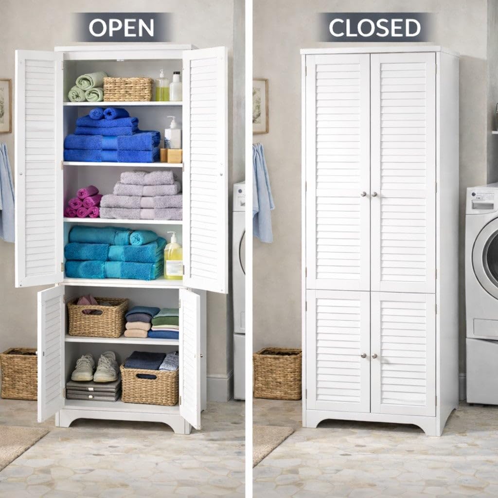 BrylaneHome Louvre Linen Cabinet - White