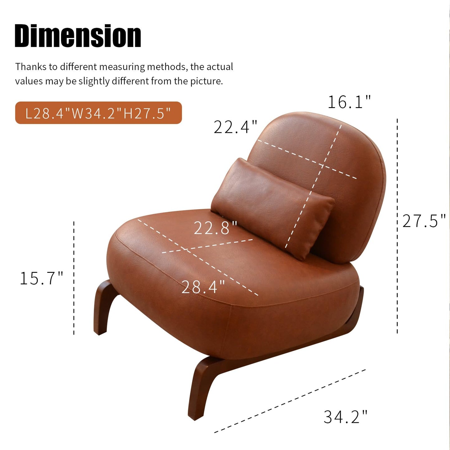 KEIKI Cute Accent Chair Set of 2, Living Room Single Seat Sofa with Solid Wood Legs, Faux Leather Comfy Armless Reading Chair for Bedroom, Apartment, Waiting Room, Balcony, Brown
