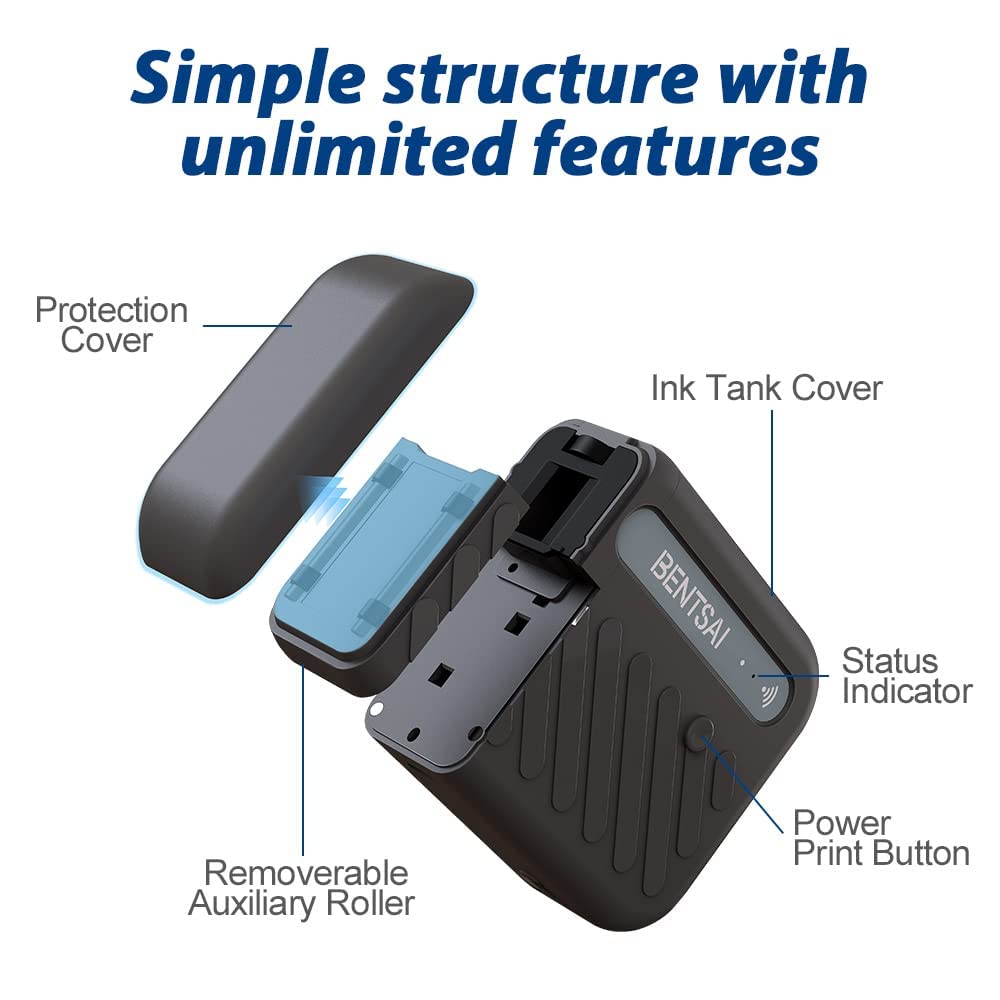BENTSAI B10 Mini Handheld Printer Portable Printer Mini Inkjet Printer Wirless WiFi Printer with iOS/Android APP for DIY Printing Tshirt Printing QR Code Date Picture Printing (Yellow)