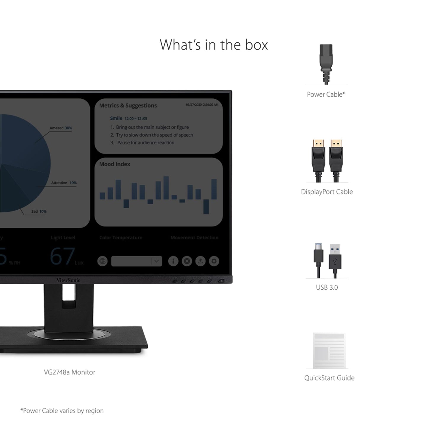 ViewSonic VG2748A 27 Inch IPS 1080p Ergonomic Monitor with Ultra-Thin Bezels, HDMI, DisplayPort, USB, VGA, and 40 Degree Tilt for Home and Office, Black