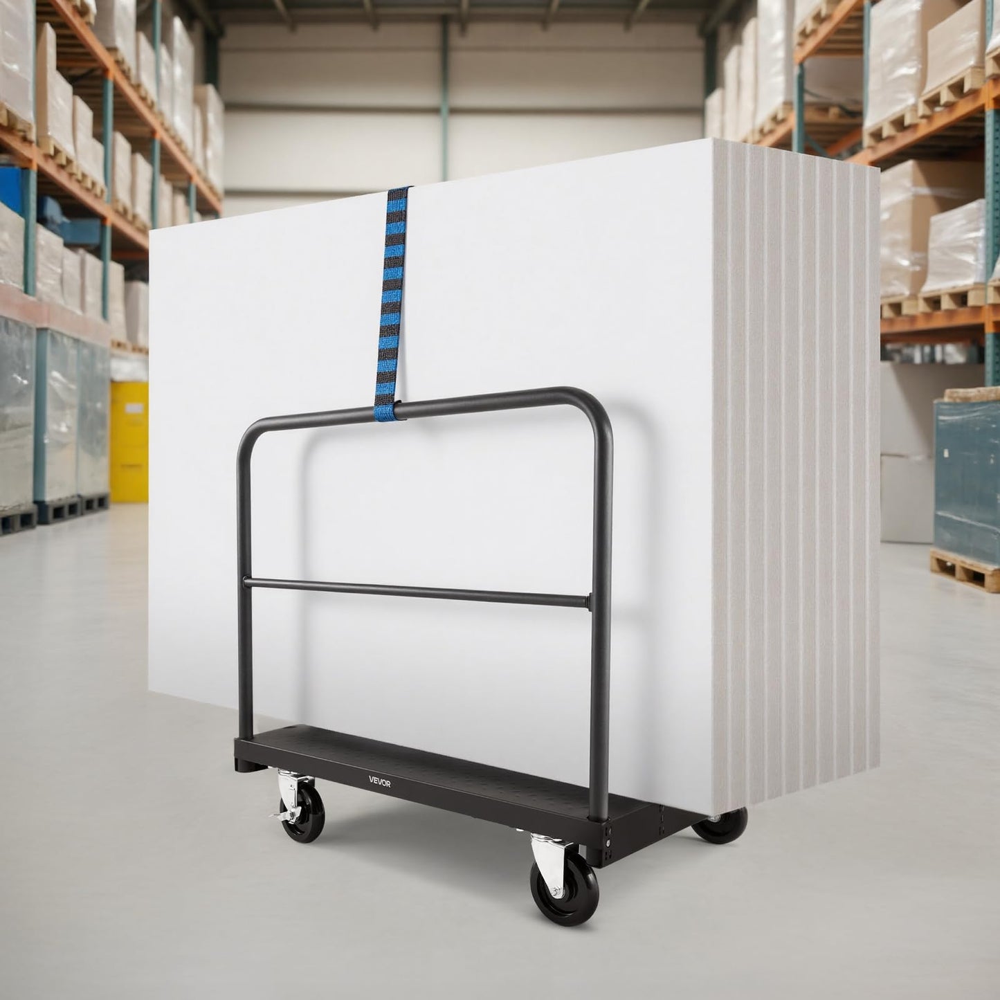 VEVOR Drywall Cart Dolly, 1800 lbs Load Capacity, 2-in-1 Steel Panel Truck Cart with 5 inch Swivel Casters, 36 x 24 inch Platform Truck with 3 Side Handrails for Factory, Warehouse, Garage, Black