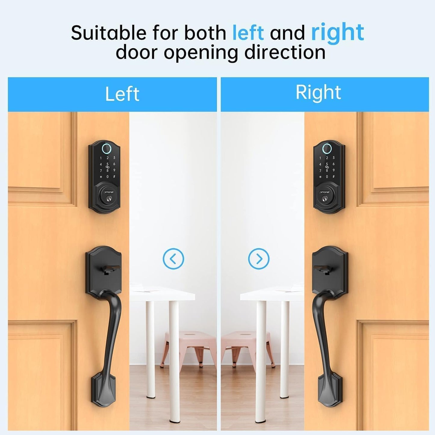 SMONET Smart Lock for Front Door, Keyless Entry Door Lock with Handle Set, Fingerprint Digital Keypad Deadbolt with App Control, Bluetooth Smart Lock, Auto Lock, Alexa Compatible, Black