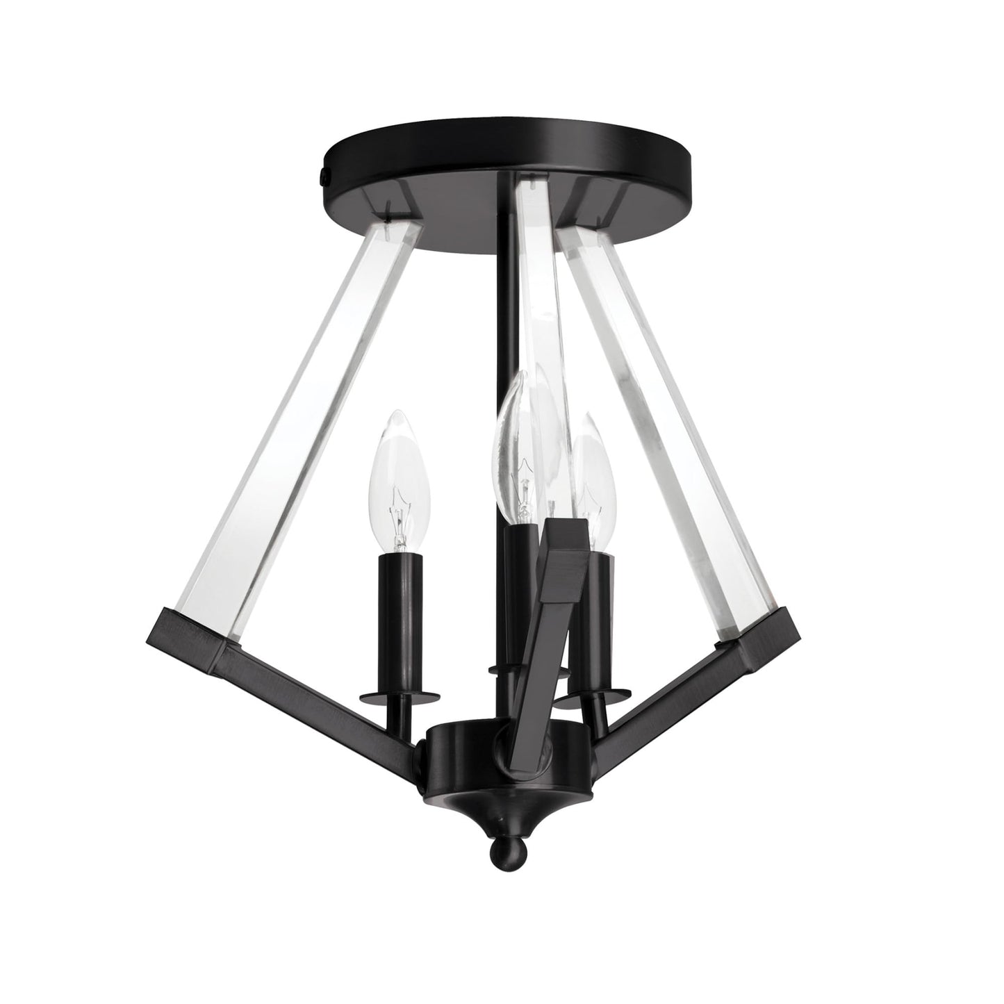 Dainolite 3 Light Semi-Flush Mount, Incandescent, Matte Black, Model ALT-153SF-MB, Clear Acrylic