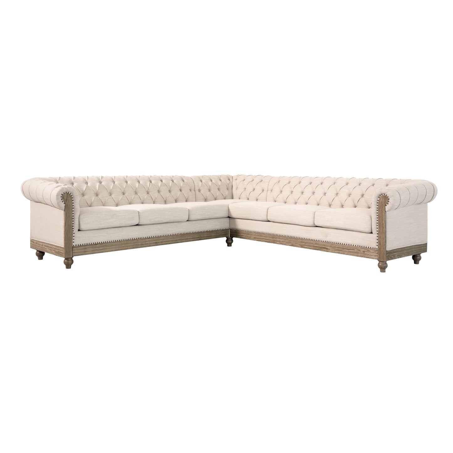 Merax Chesterfield Sofa, Retro Upholstered 6 Seater Rolled Arm Couch for Living Room Bedroom Office, Beige