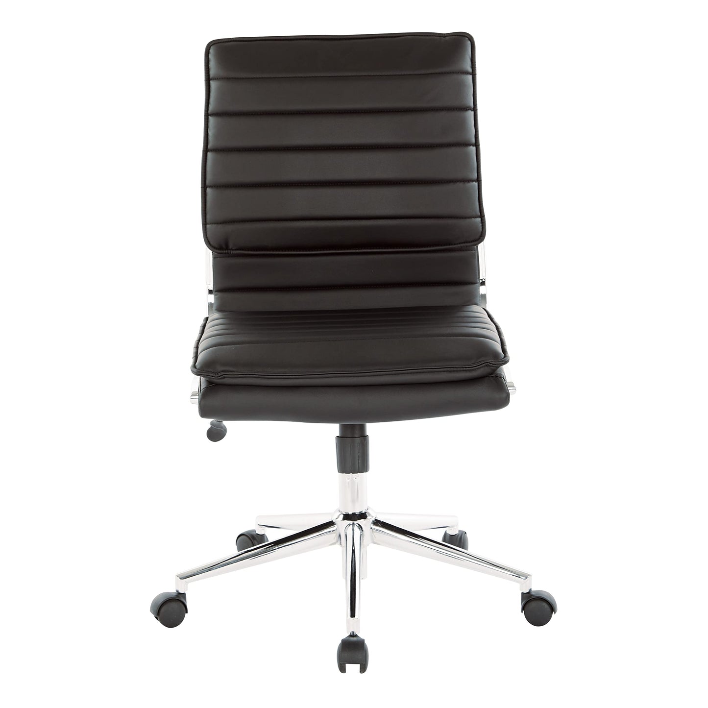 Office Star SPX Professional Ergonomic Ribbed Faux Leather Office Chair with Chrome Base, Mid Back Manager's Chair Without Arms, Black