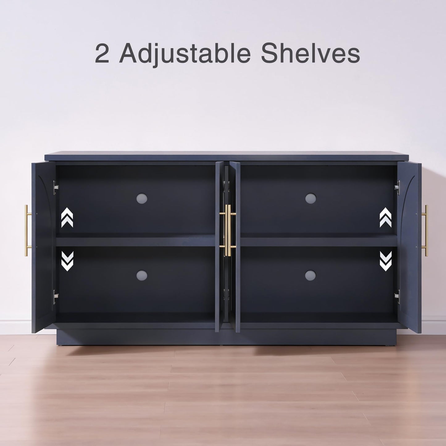 Fatmok Buffet Cabinet with Storage, 59'' Modern Arched Sideboard Cabinet w/Adjustable Shelves, Wood Media TV Console Table Credenza for Living Room Hallway Entryway, Dark Blue