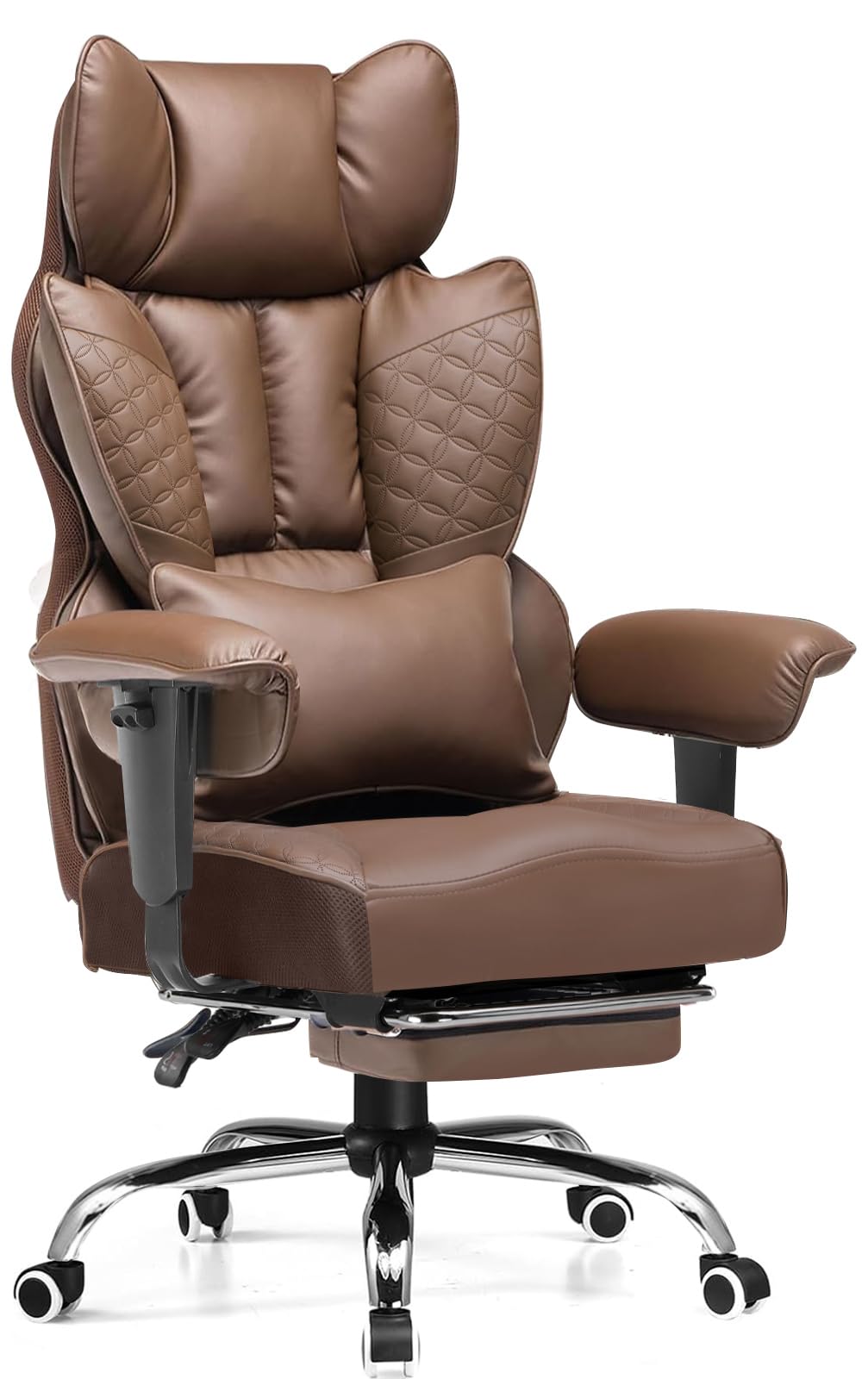 GTPLAYER Big and Tall Gaming Chair 400lbs Heavy Duty Office Chair with Foot Rest & Ergonomic Pocket Spring Lumbar Support, High Back 3D Saddle Shaped Cushion for Back Pain Relief, Brown