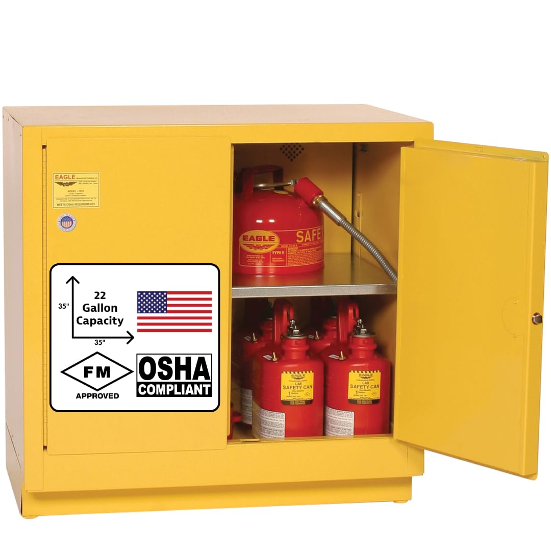 Eagle American Made 22 Gallon F﻿lammable Liquid Storage Cabinet, Manual-Close Under Counter Fireproof Cabinet for Schools, Garages, Manufacturing Facilities, 35" x 22" x 35", 1971X