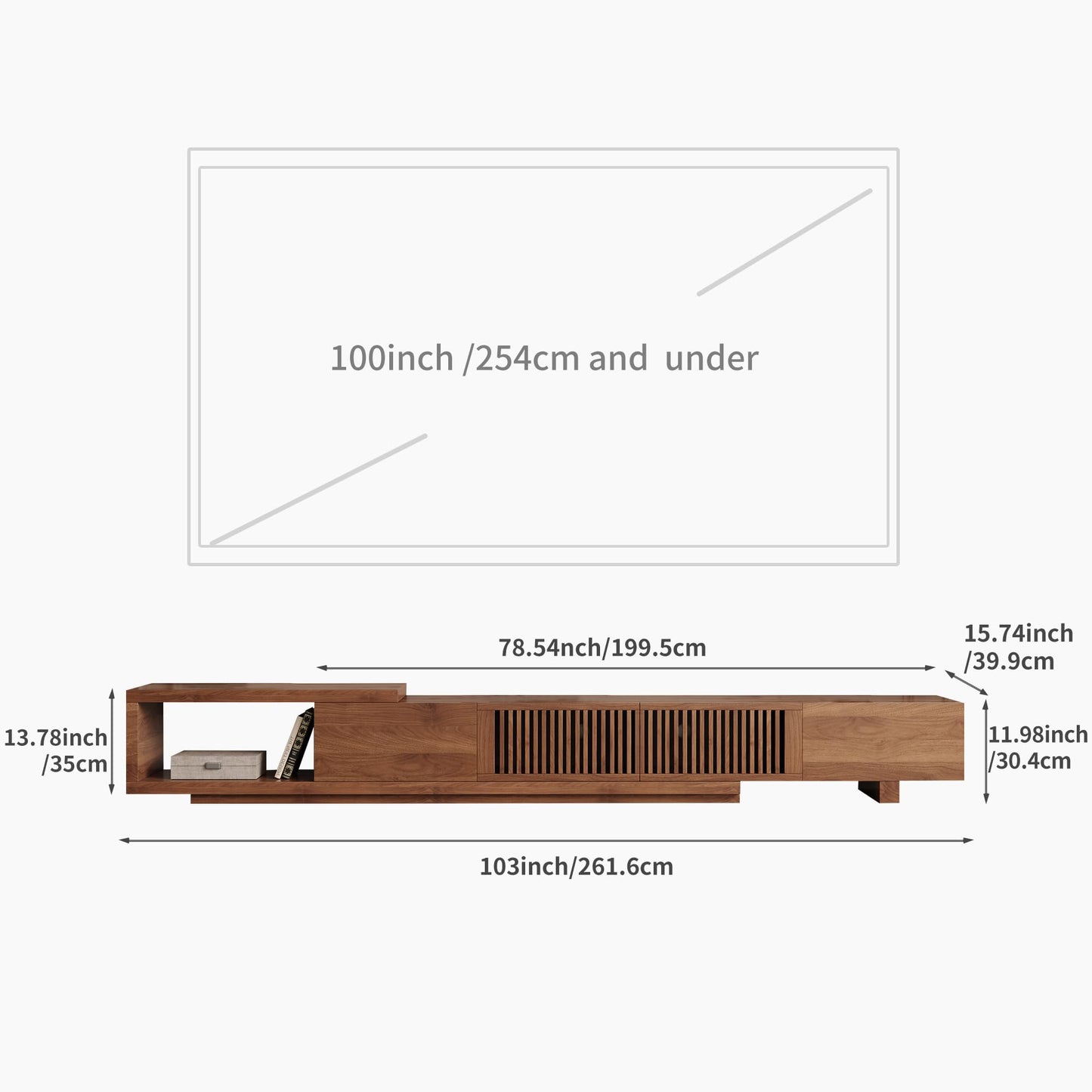 gaoyangjiaju 94.48" Mid Century Modern TV Stand for TVs up to 70"-90",Tv Console with 4 Storage Cabinets, Media Furniture for Living Room or Bedroom,Walnut (78.54“ to 103")