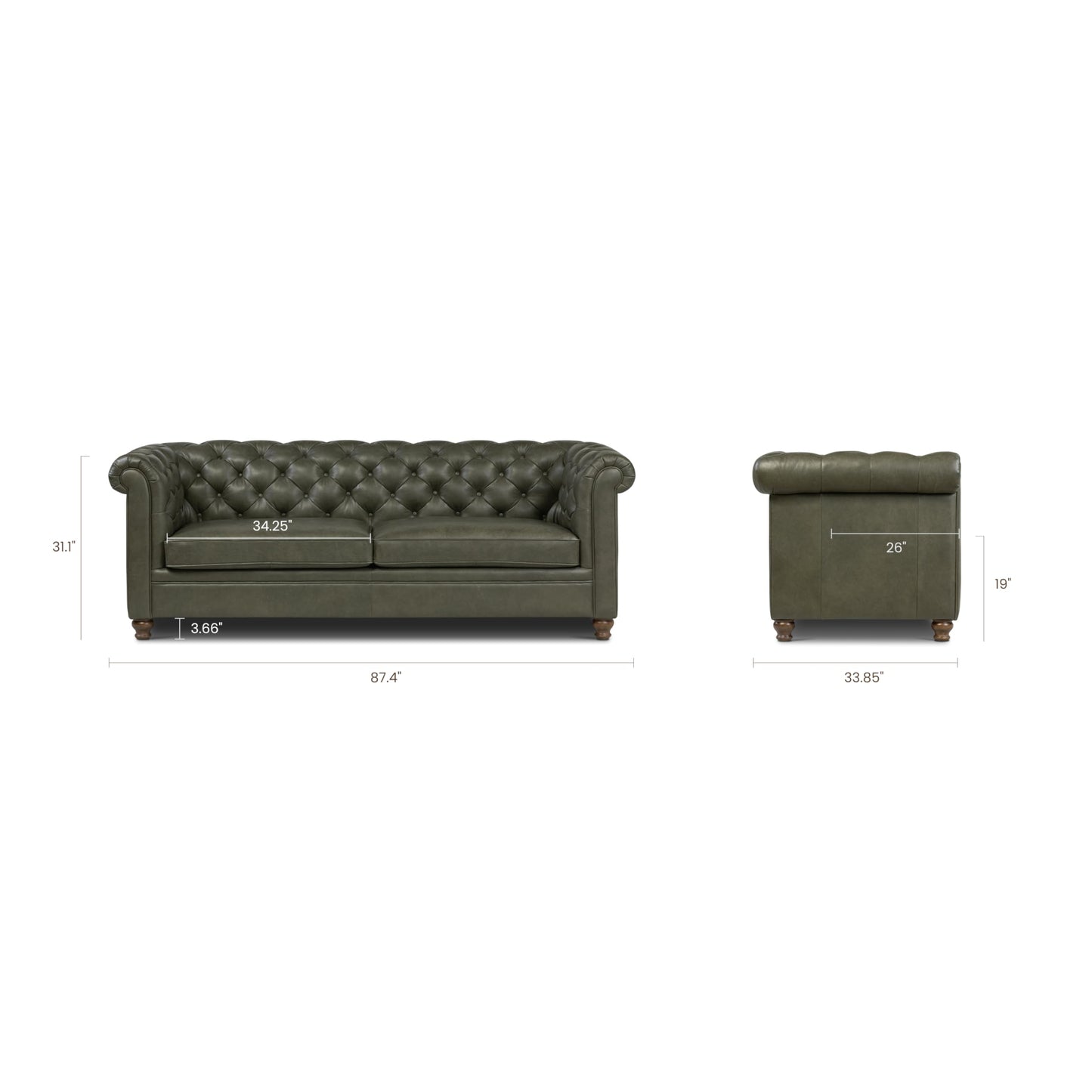 Poly & BARK Lyon Leather Couch - 87.4 Inch Sofa - Full-Grain Leather Sofa for Living Room with Feather-Down Topper - Living Room Couch - Vintage Italian Leather in Olivine Green